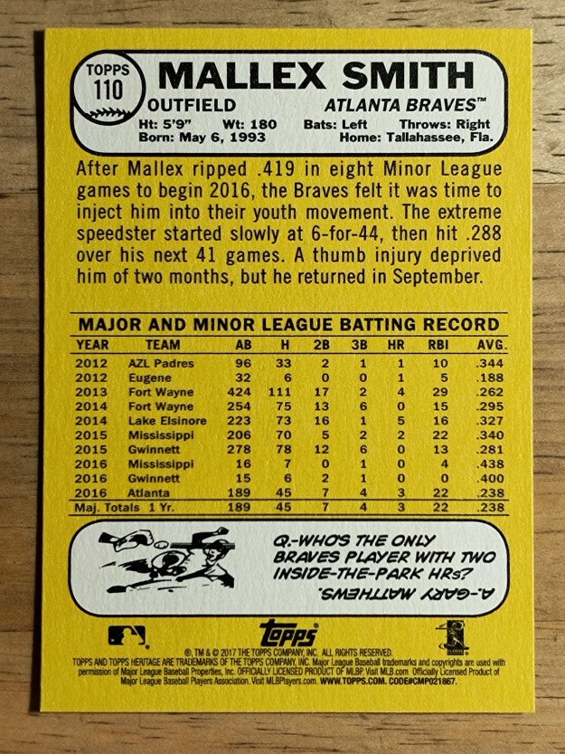 2017 Topps Heritage #110 Mallex Smith