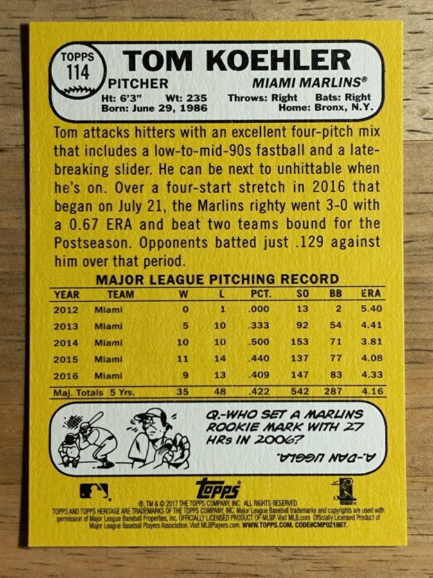 2017 Topps Heritage #114 Tom Koehler