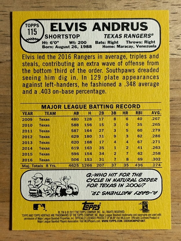 2017 Topps Heritage #115 Elvis Andrus