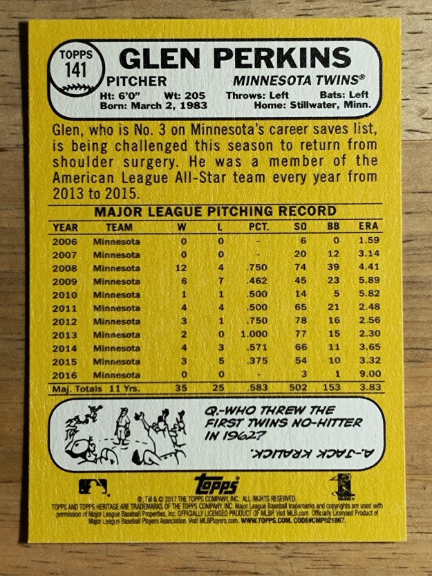 2017 Topps Heritage #141 Glen Perkins