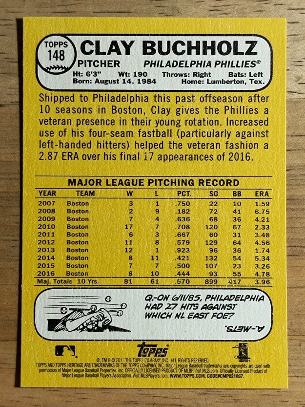 2017 Topps Heritage #148 Clay Buchholz