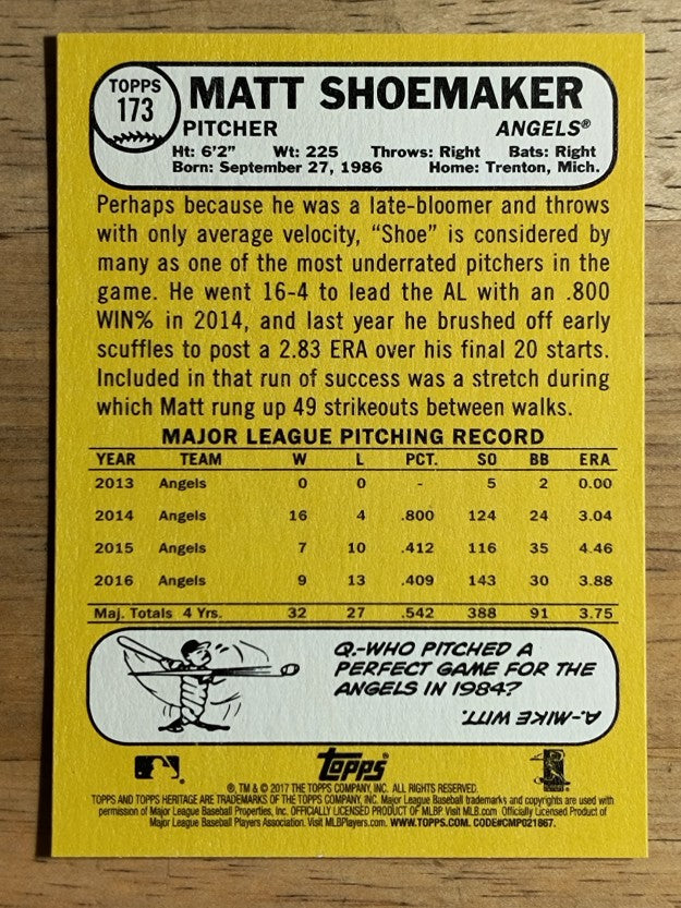 2017 Topps Heritage #173 Matt Shoemaker