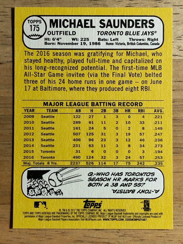 2017 Topps Heritage #175 Michael Saunders