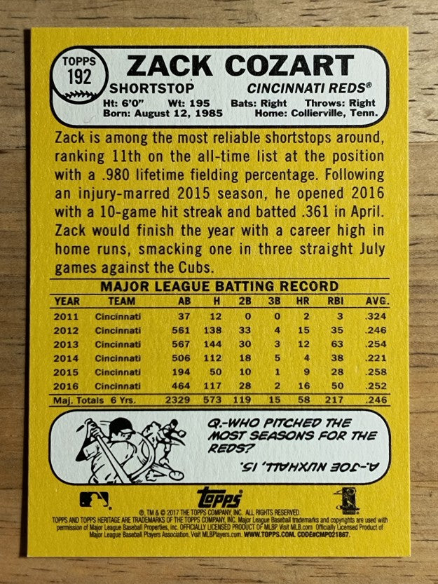 2017 Topps Heritage #192 Zack Cozart