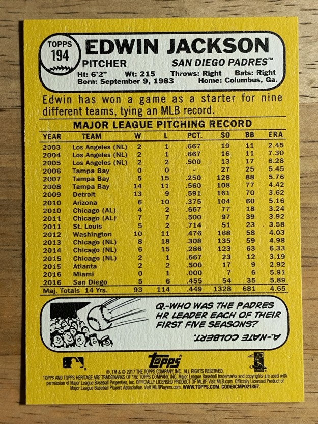 2017 Topps Heritage #194 Edwin Jackson