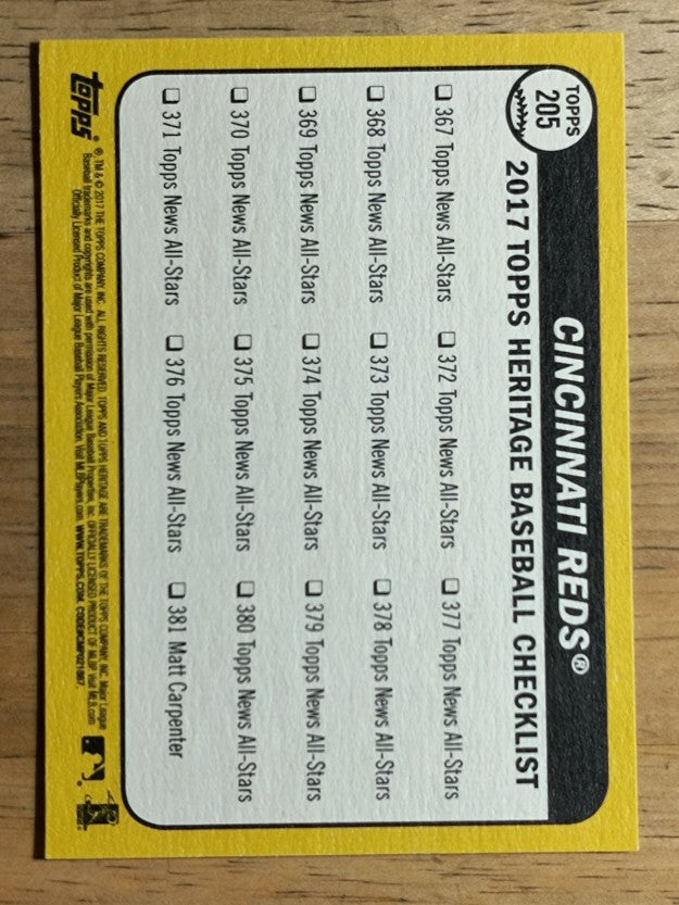 2017 Topps Heritage #205 Cincinnati Reds TC