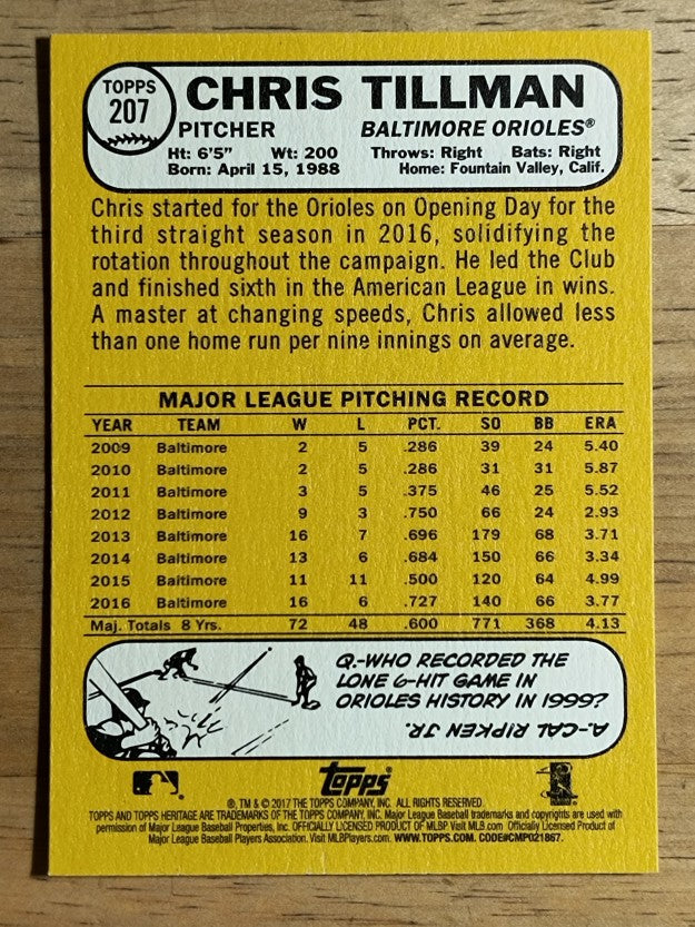 2017 Topps Heritage #207 Chris Tillman