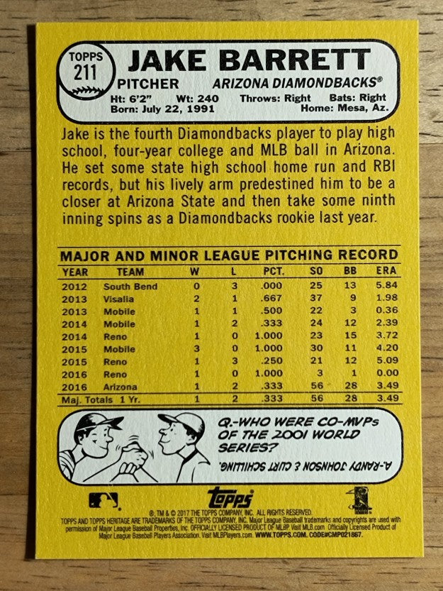 2017 Topps Heritage #211 Jake Barrett