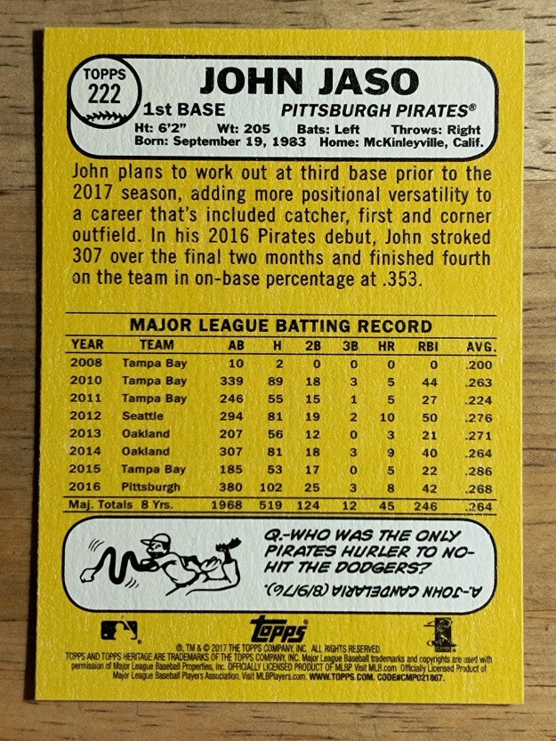 2017 Topps Heritage #222 John Jaso