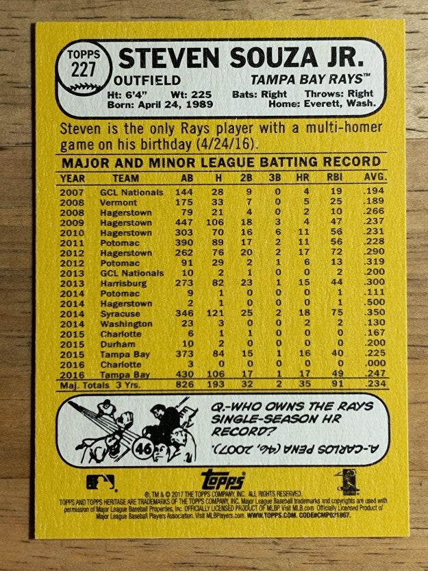 2017 Topps Heritage #227 Steven Souza Jr.