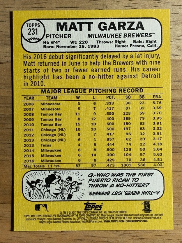2017 Topps Heritage #231 Matt Garza