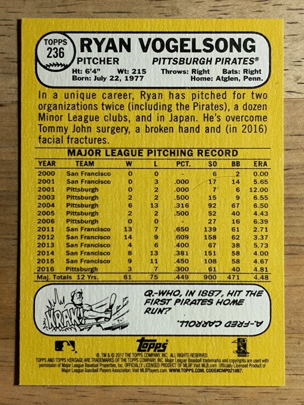 2017 Topps Heritage #236 Ryan Vogelsong