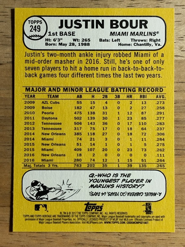 2017 Topps Heritage #249 Justin Bour
