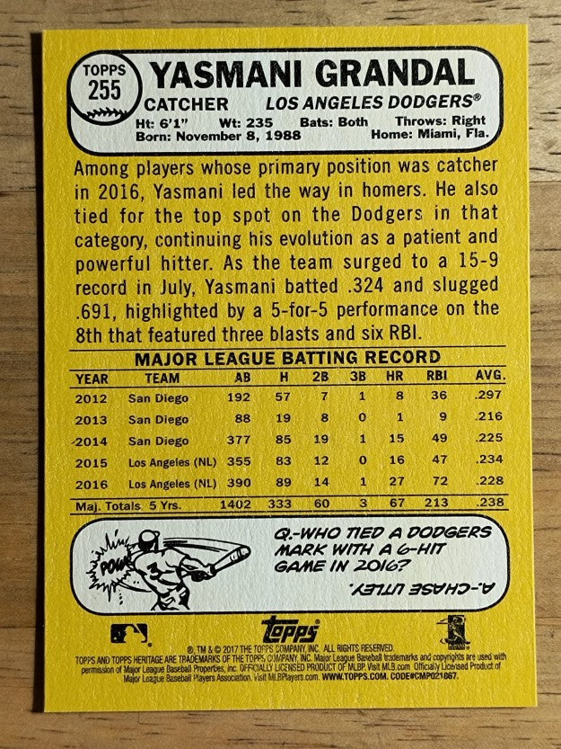 2017 Topps Heritage #255 Yasmani Grandal