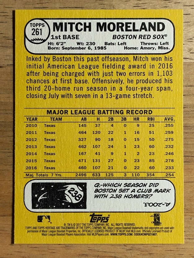2017 Topps Heritage #261 Mitch Moreland