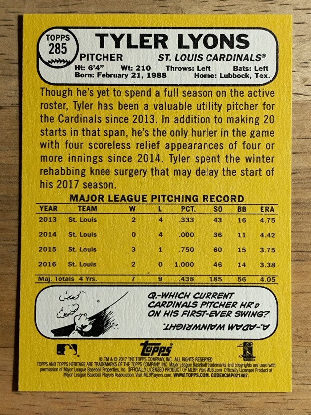 2017 Topps Heritage #285 Tyler Lyons