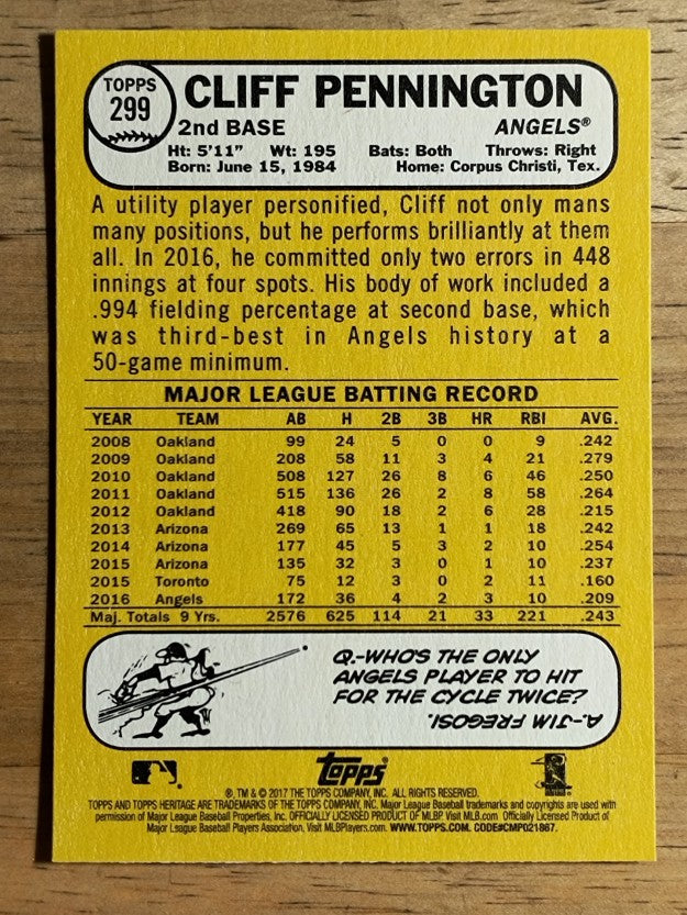 2017 Topps Heritage #299 Cliff Pennington