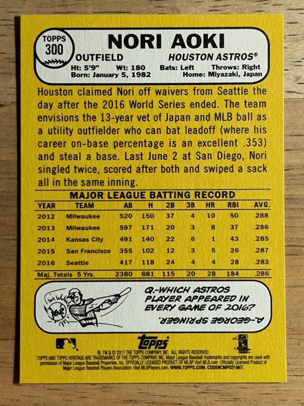 2017 Topps Heritage #300 Nori Aoki