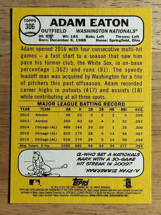 2017 Topps Heritage #306A Adam Eaton