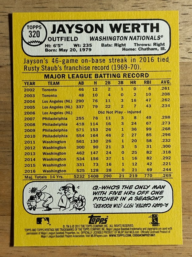 2017 Topps Heritage #320 Jayson Werth