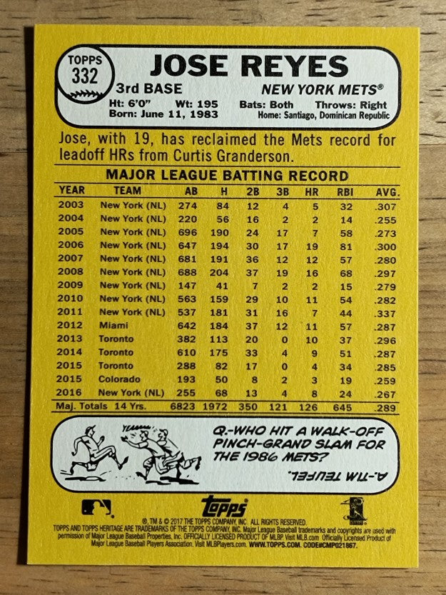 2017 Topps Heritage #332 Jose Reyes