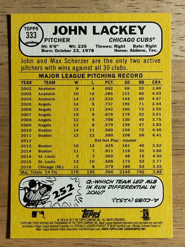 2017 Topps Heritage #333 John Lackey