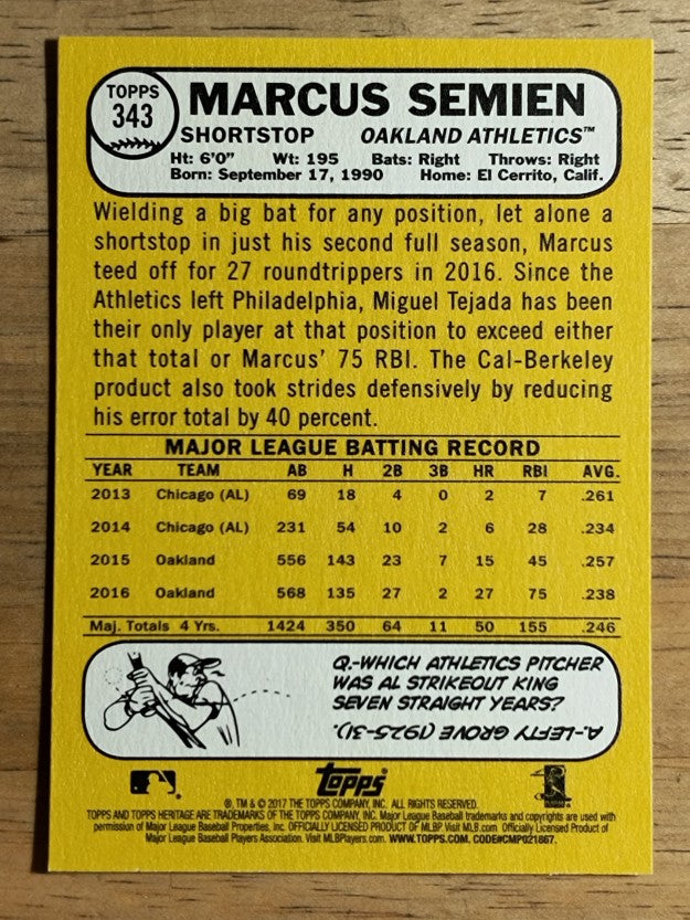 2017 Topps Heritage #343 Marcus Semien
