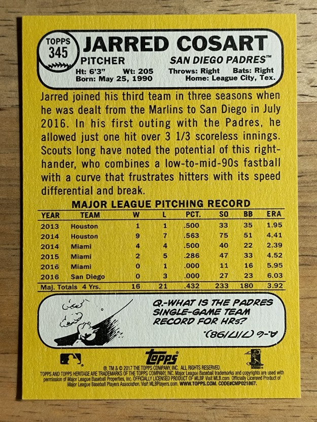 2017 Topps Heritage #345 Jarred Cosart