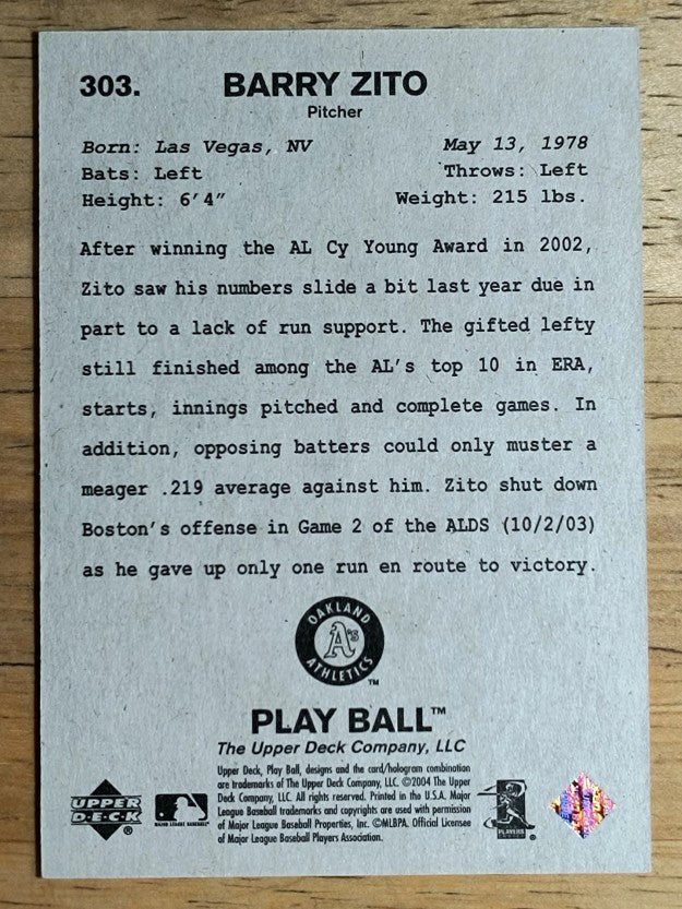 2004 Upper Deck Vintage Black and White #303 Barry Zito PBP