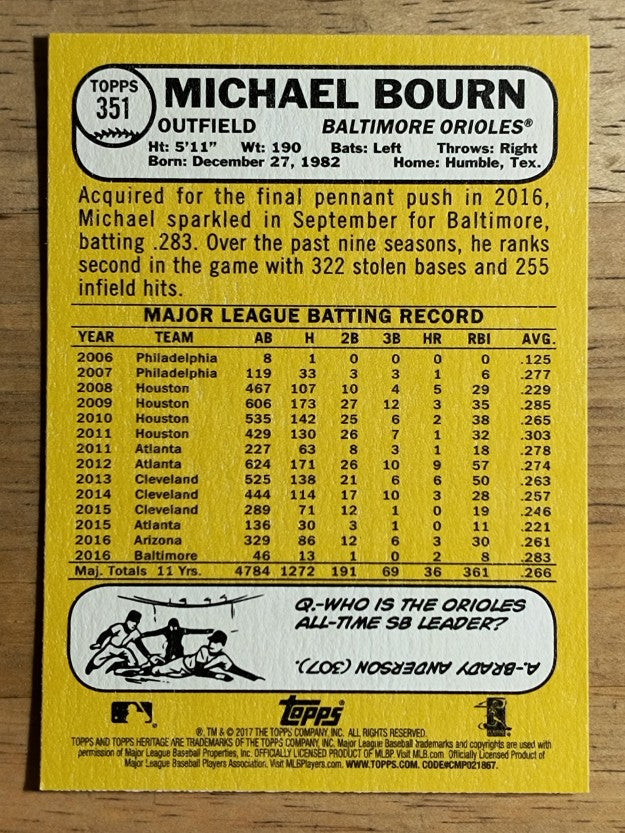 2017 Topps Heritage #351 Michael Bourn