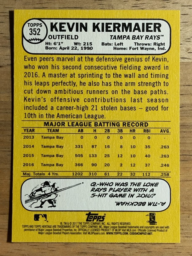 2017 Topps Heritage #352 Kevin Kiermaier