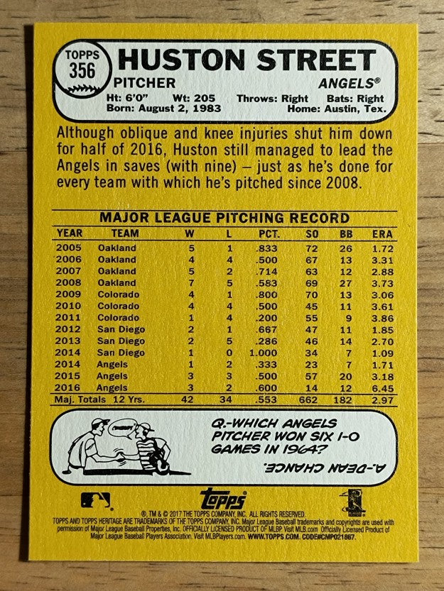 2017 Topps Heritage #356 Huston Street