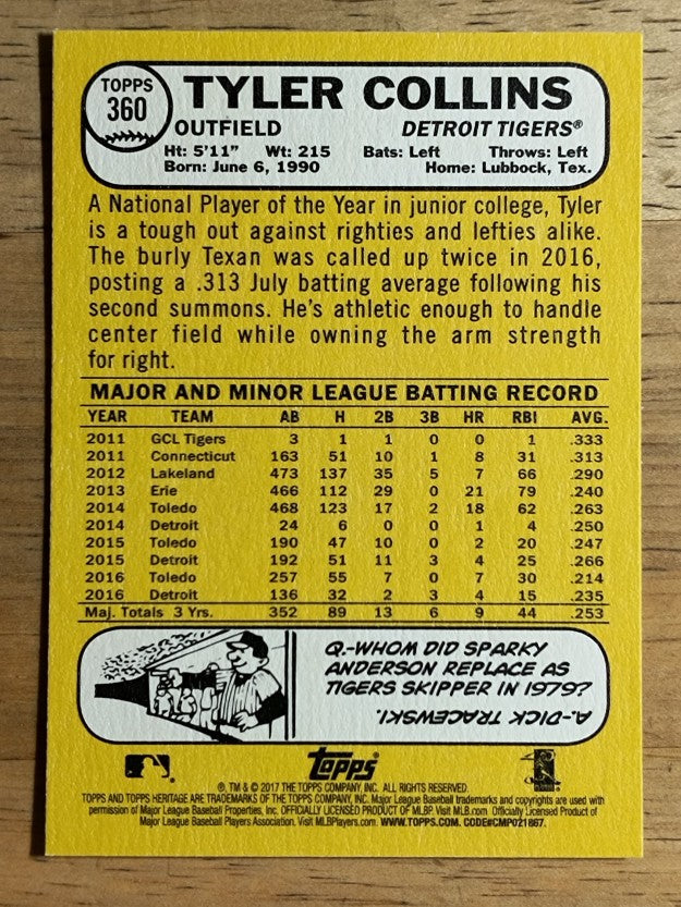 2017 Topps Heritage #360 Tyler Collins