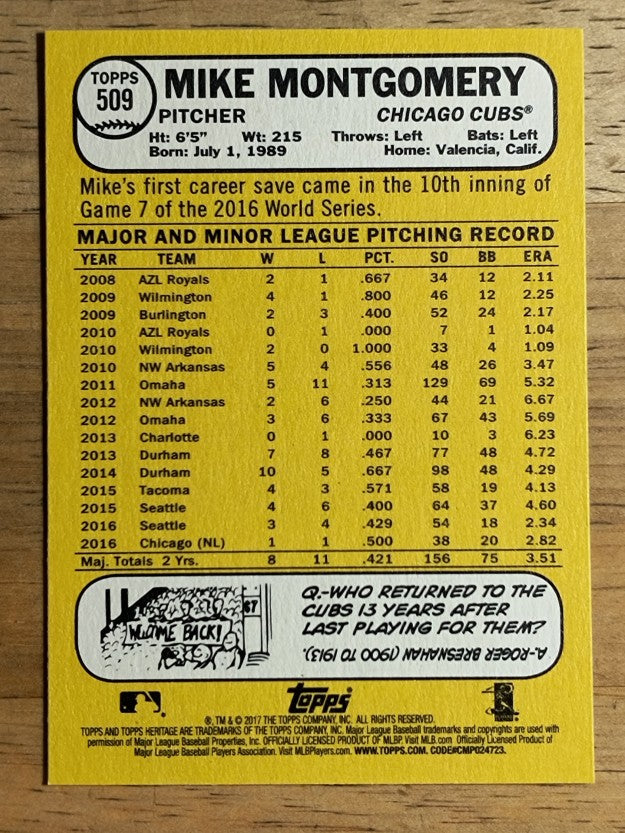 2017 Topps Heritage #509 Mike Montgomery