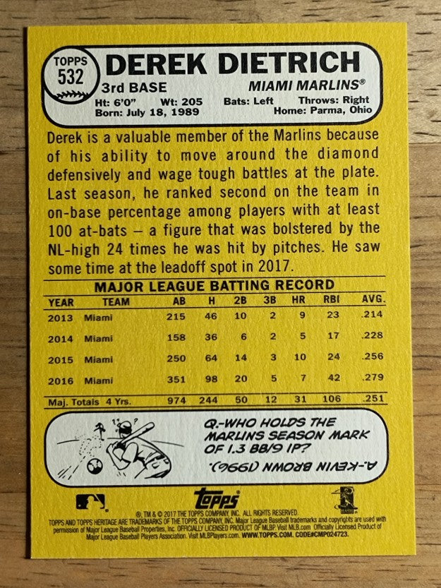 2017 Topps Heritage #532 Derek Dietrich
