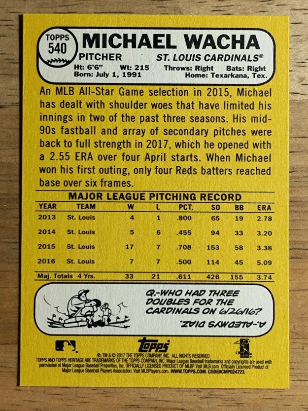 2017 Topps Heritage #540 Michael Wacha