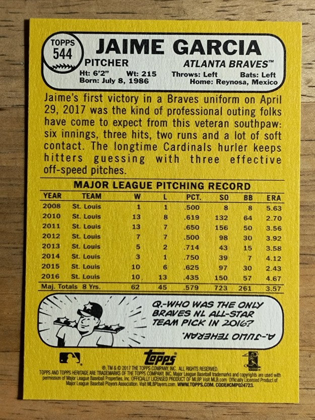 2017 Topps Heritage #544 Jaime Garcia