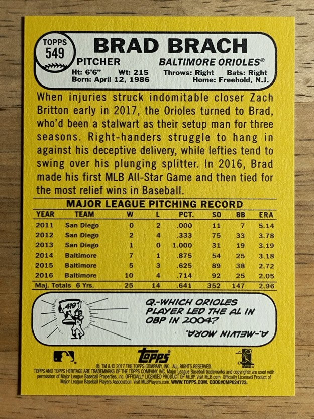 2017 Topps Heritage #549 Brad Brach