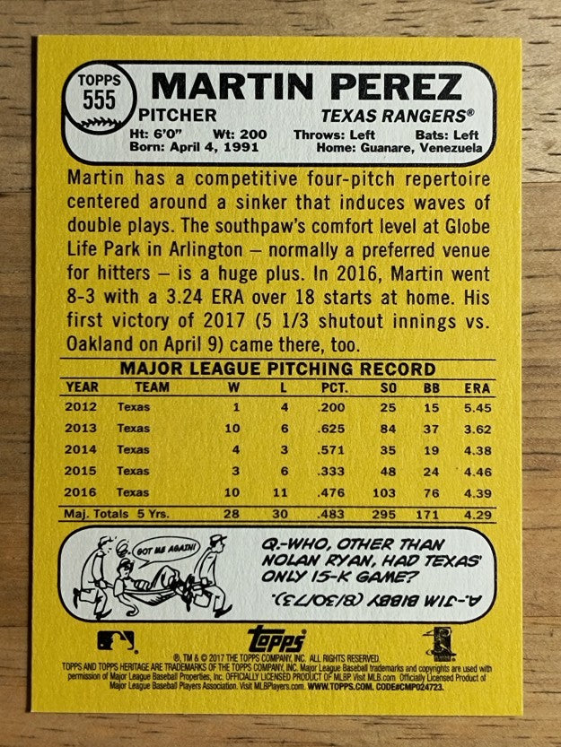 2017 Topps Heritage #555 Martin Perez
