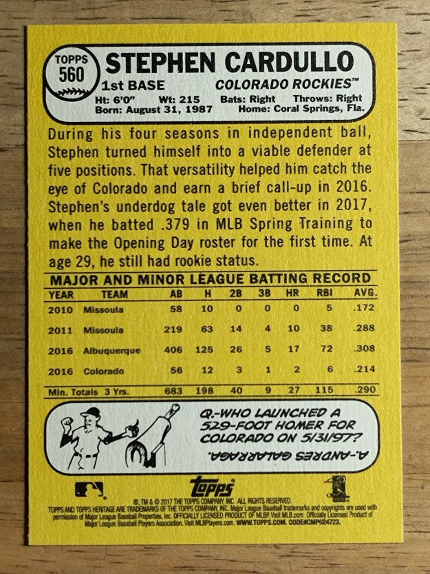2017 Topps Heritage #560 Stephen Cardullo RC
