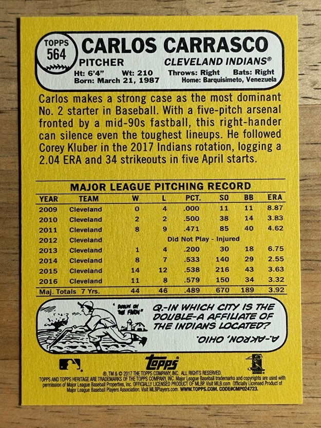 2017 Topps Heritage #564 Carlos Carrasco