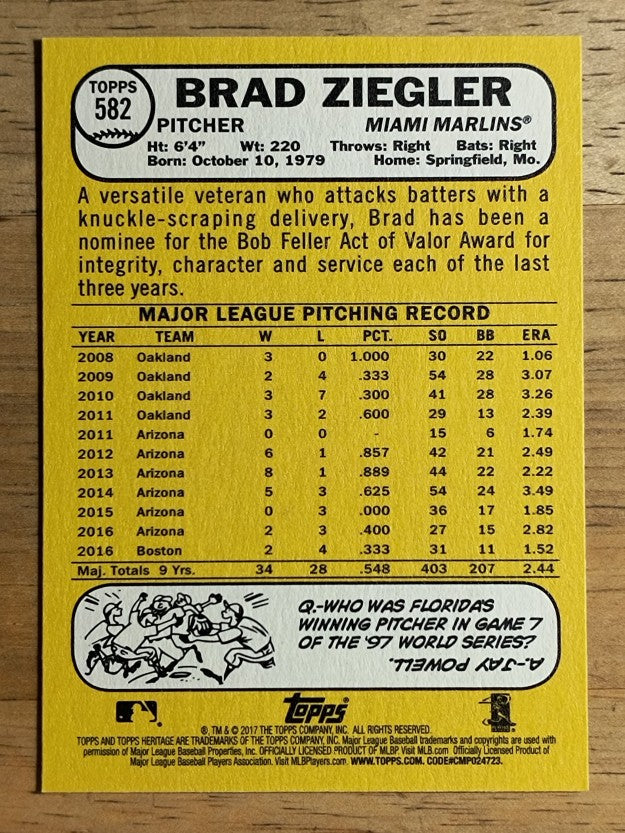 2017 Topps Heritage #582 Brad Ziegler