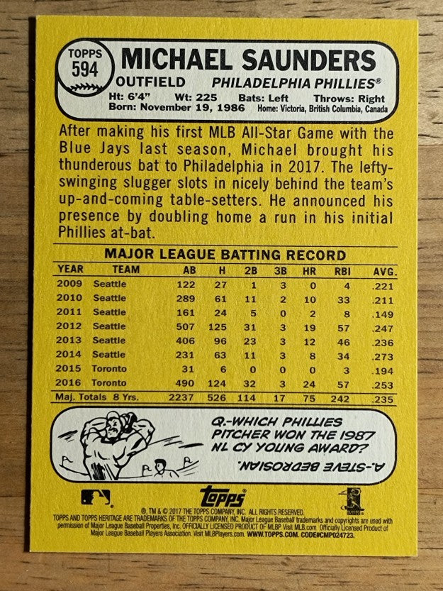 2017 Topps Heritage #594 Michael Saunders