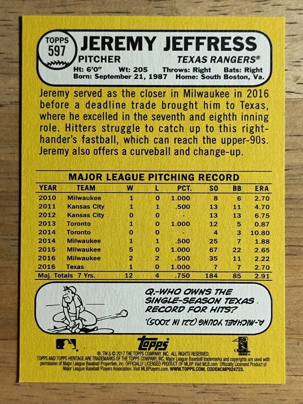 2017 Topps Heritage #597 Jeremy Jeffress