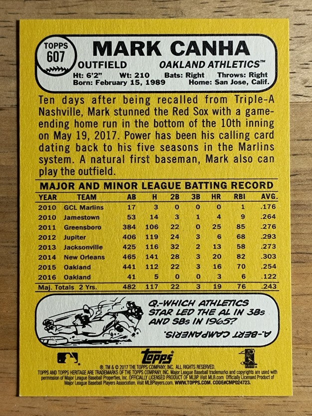 2017 Topps Heritage #607 Mark Canha