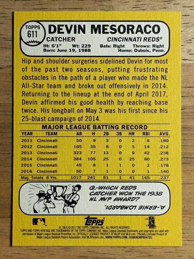2017 Topps Heritage #611 Devin Mesoraco