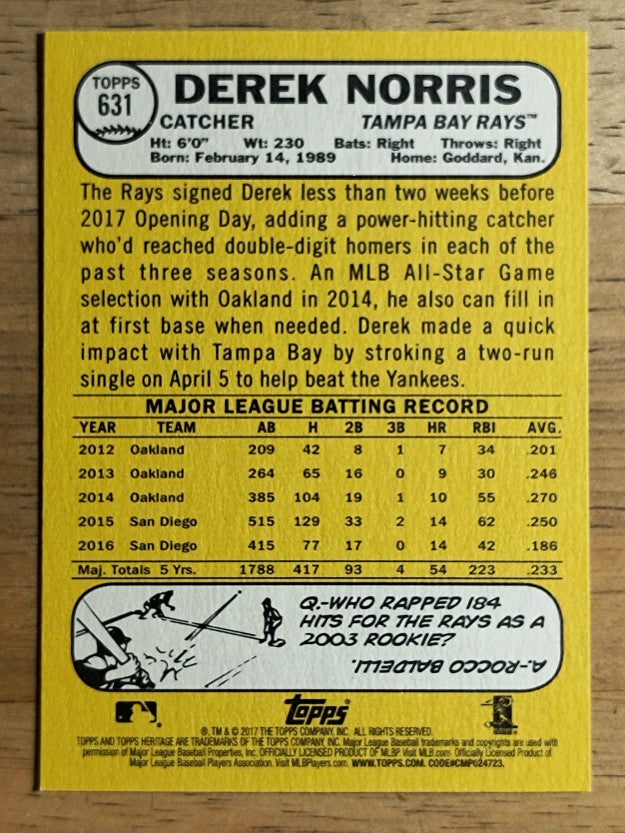 2017 Topps Heritage #631 Derek Norris
