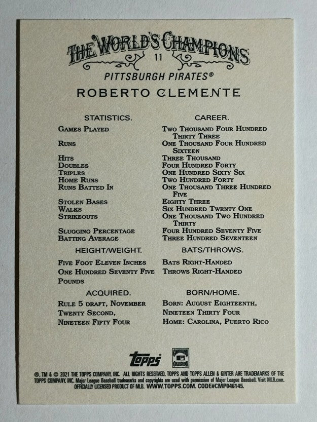 2021 Topps Allen and Ginter #11 Roberto Clemente