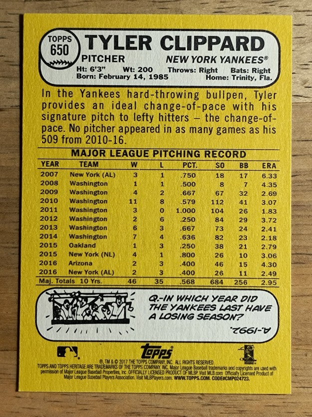 2017 Topps Heritage #650 Tyler Clippard