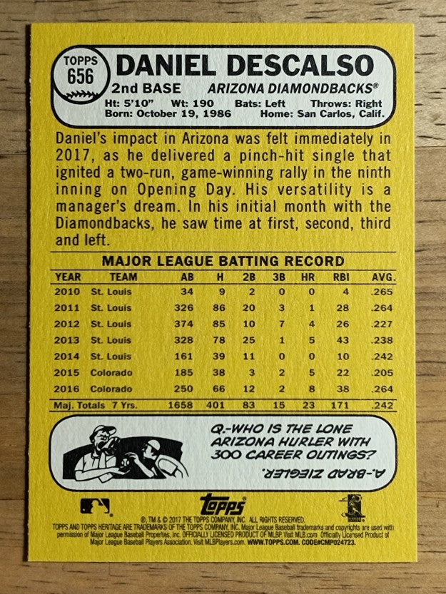 2017 Topps Heritage #656 Daniel Descalso